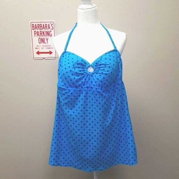 DKNY ONE PIECE SWIMSUIT BLUE WITH POLKA DOTS SZ 12 - Picture 1 of 7